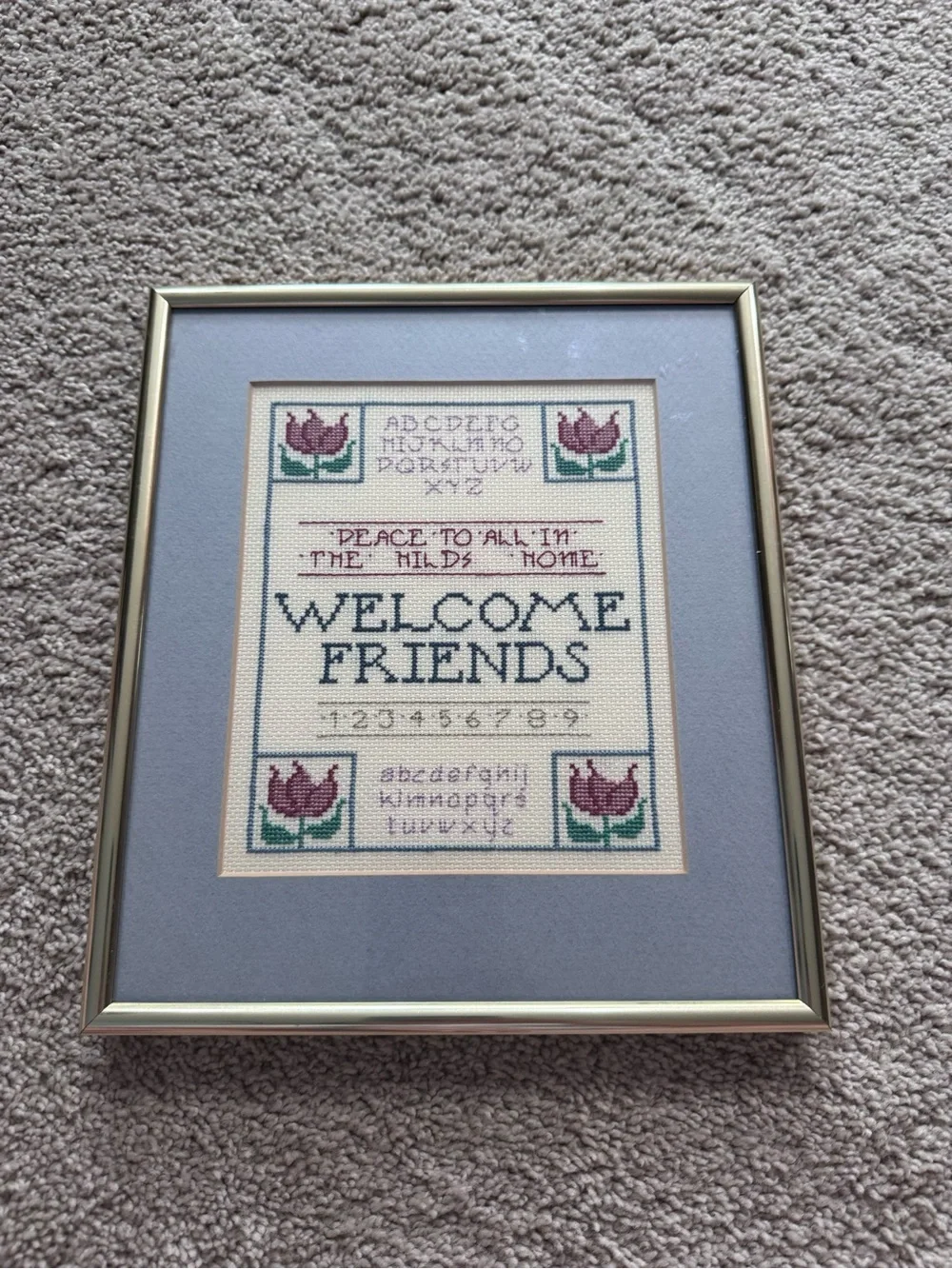 Vintage Framed Welcome Friends Cross Stitch Wall Art Sampler The Hilds Home